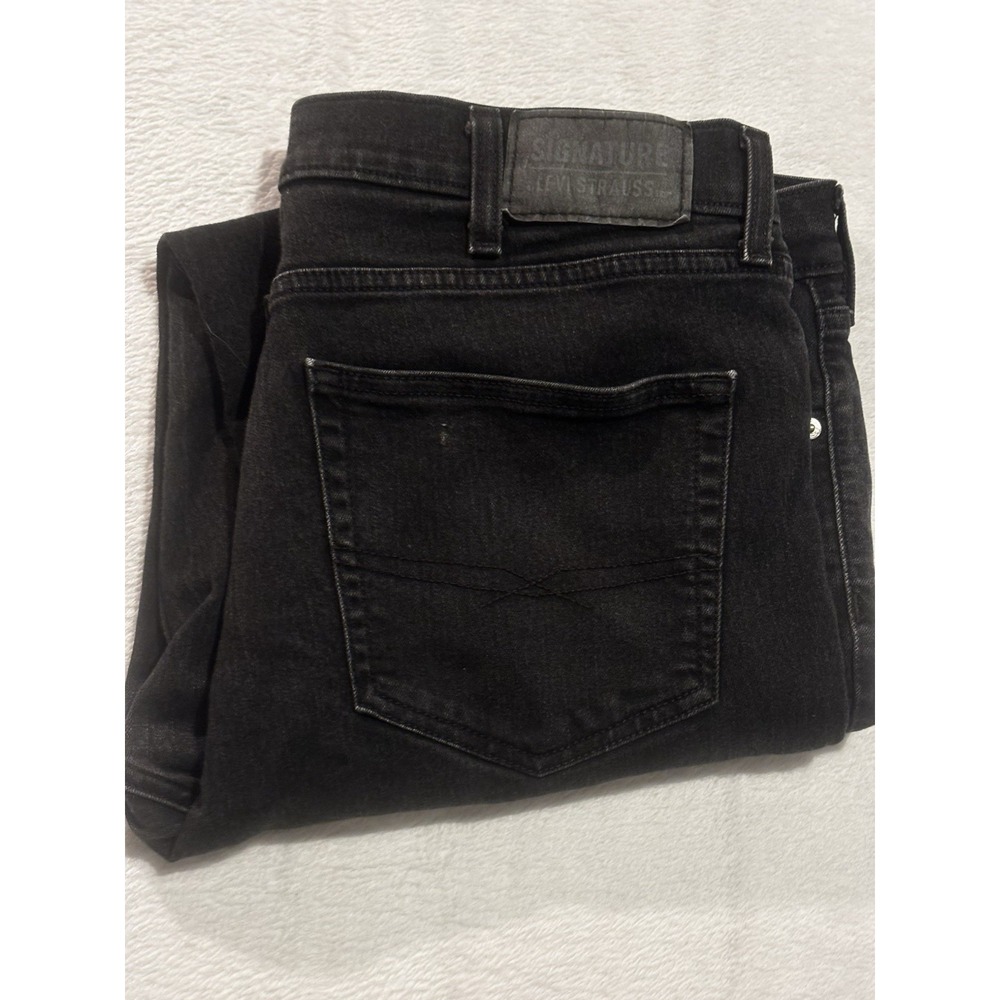 Levi Strauss & Co Men's 38x30 Slim Jeans Black Signature Distressed Faded